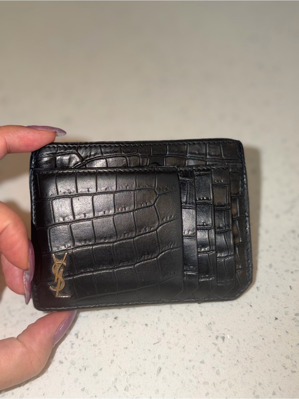 Authentic Saint Laurent Black CrocEmbossed Leather Card Case🔴READ DESCRIPTION ⬇️